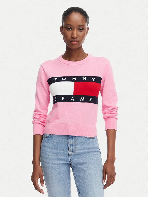 Tommy Jeans Pulover Flag DW0DW22930 Roz deschis Regular Fit