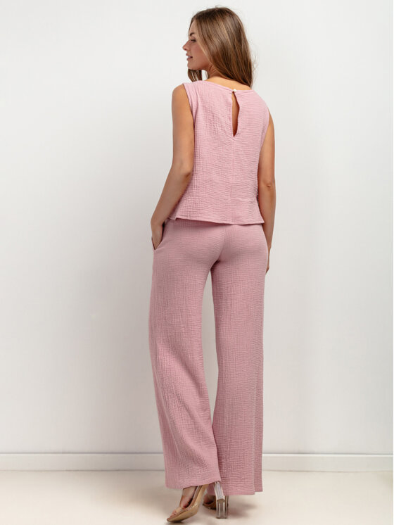Tessita Tessita Spodnie materiałowe T428/2/XL Różowy Wide Leg