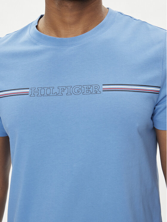 Tommy Hilfiger Tommy Hilfiger T-Shirt Stripe Chest MW0MW34428 Niebieski Regular Fit