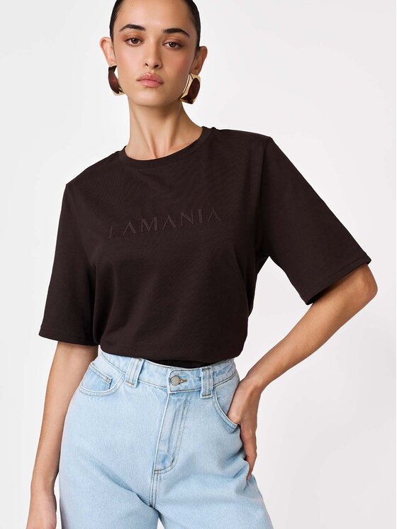 La Mania La Mania T-shirt LUCY Marrone scuro Basic Fit