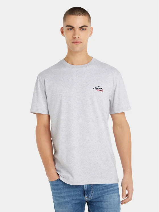 Tommy Jeans T-Shirt Small Flag DM0DM17714 Grau Classic Fit