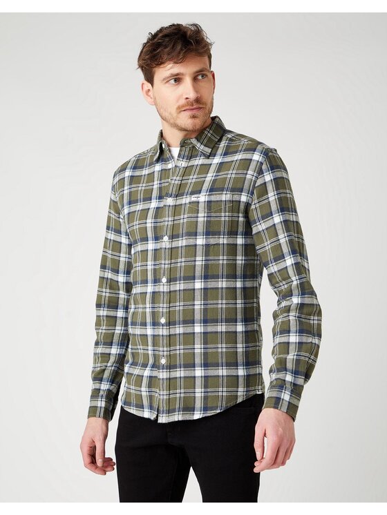 Wrangler Wrangler Camicia LS 1 PKT SHIRT Verde Regular Fit