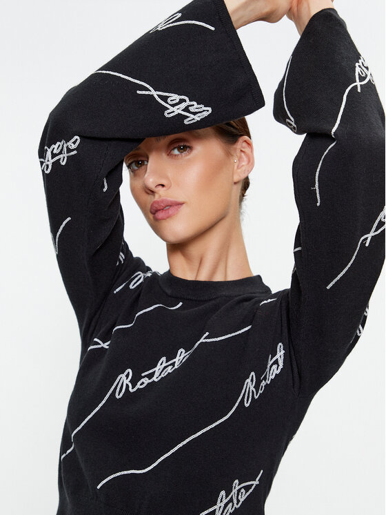 ROTATE ROTATE Sveter Sequin Logo 110113100 Čierna Regular Fit