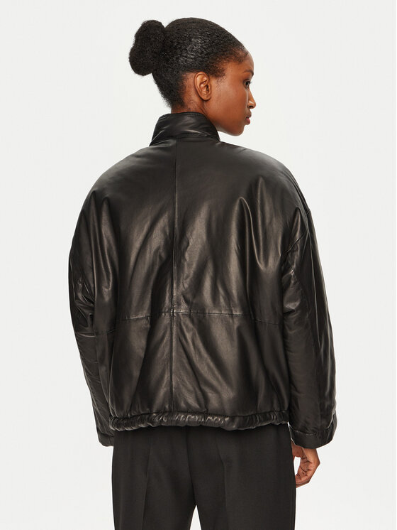 Serge Pariente Serge Pariente Lederjacke Kaki Schwarz Relaxed Fit