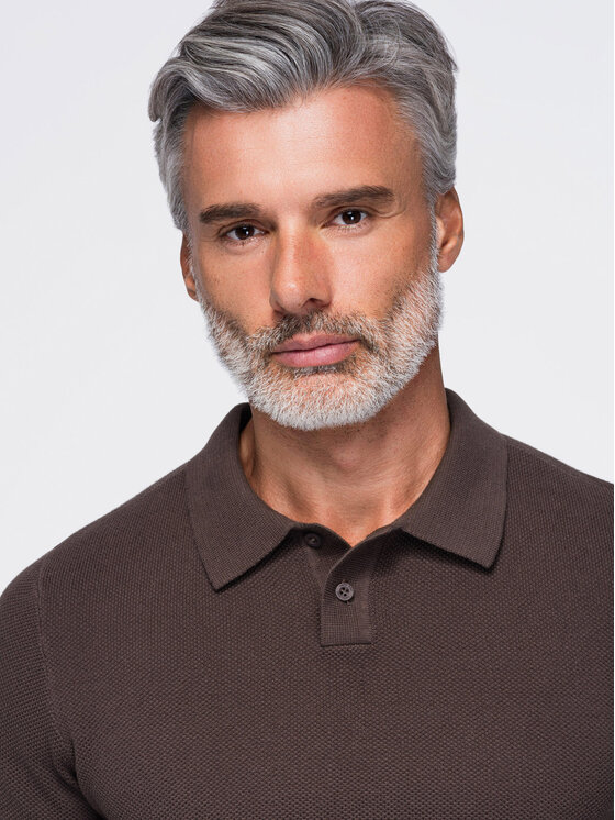 Ombre Ombre Polo OM-POSS-0178 Brązowy ciemny Regular Fit
