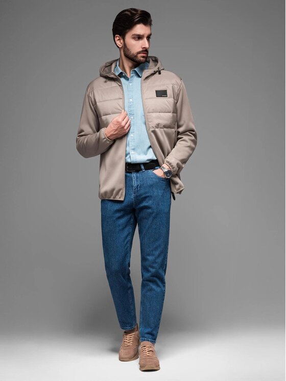Ombre Ombre Kurtka przejściowa OM-JANP-0160 Beżowy Regular Fit