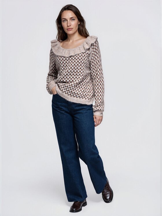 Ombre Ombre Svetr OW-SW-E0040 Béžová Relaxed Fit