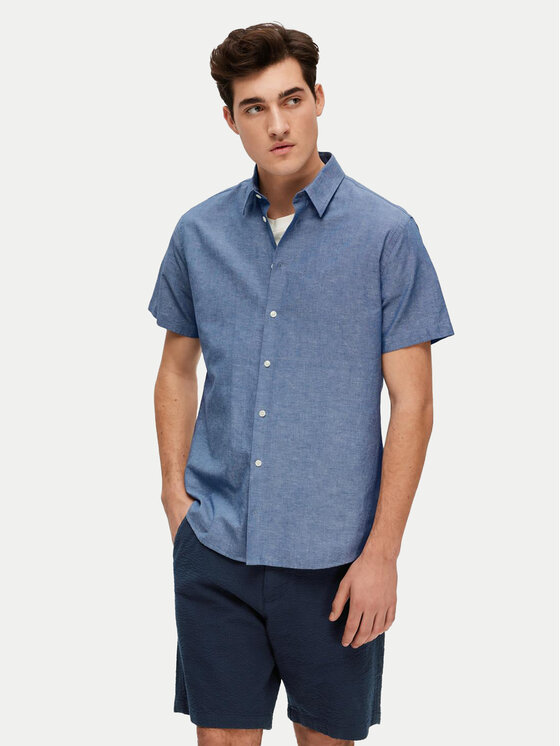 Selected Homme Selected Homme Košile New Linen 16079053 Modrá Regular Fit