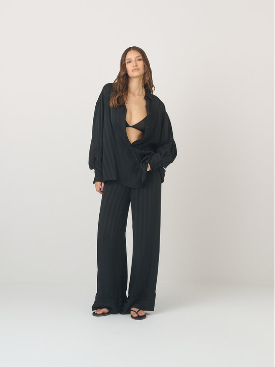 La Mania La Mania Kalhoty z materiálu PIA Černá Classic Fit