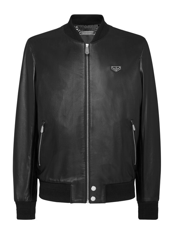 PHILIPP PLEIN PHILIPP PLEIN Kožená bunda 9485 Čierna Regular Fit