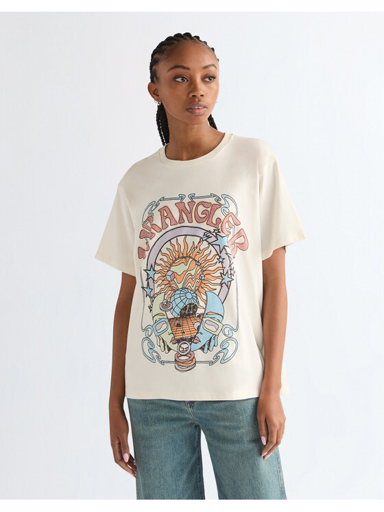 Wrangler Wrangler T-Shirt GIRLFRIEND TEE Biały Relaxed Fit