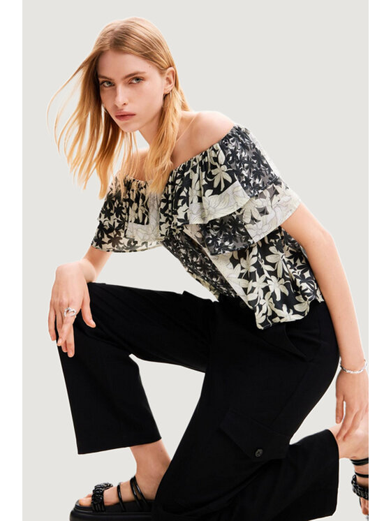 Desigual Desigual Παντελόνι γυναικείο TREVOR Μαύρο Palazzo Fit