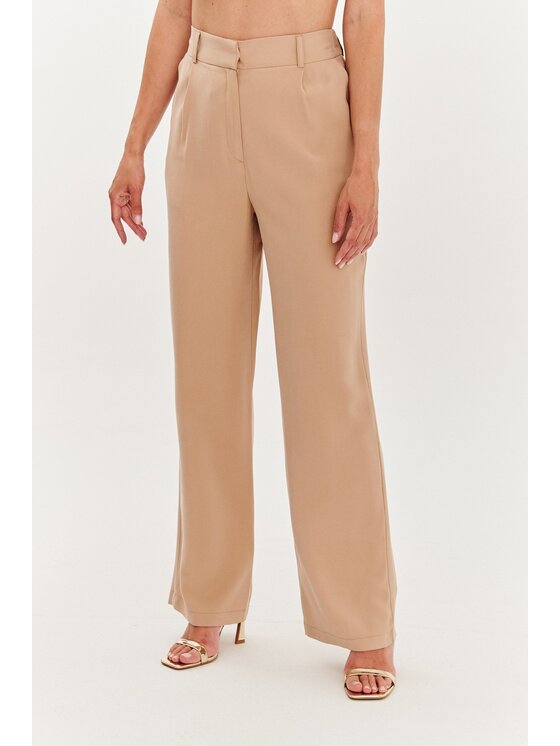 NAOKO NAOKO Kalhoty z materiálu Vintage Moccha Hnědá Regular Fit