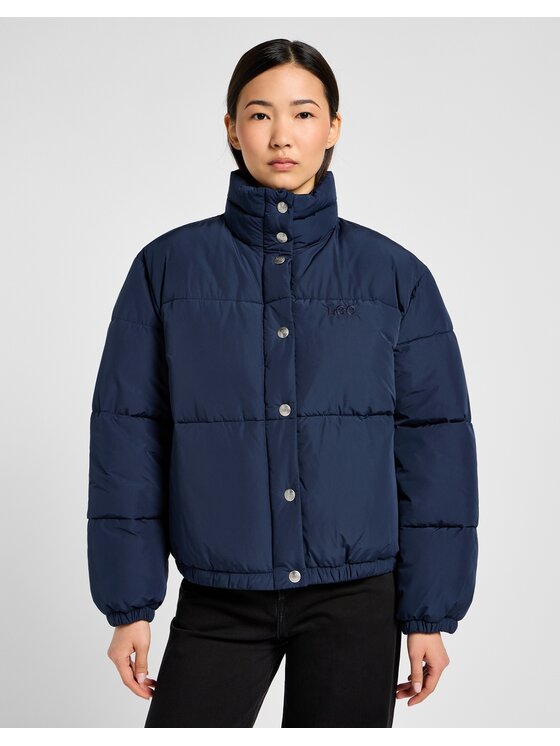 Kurtka puchowa, rozmiar L, Granatowy, RELAXED SHORT PUFFER JACKET