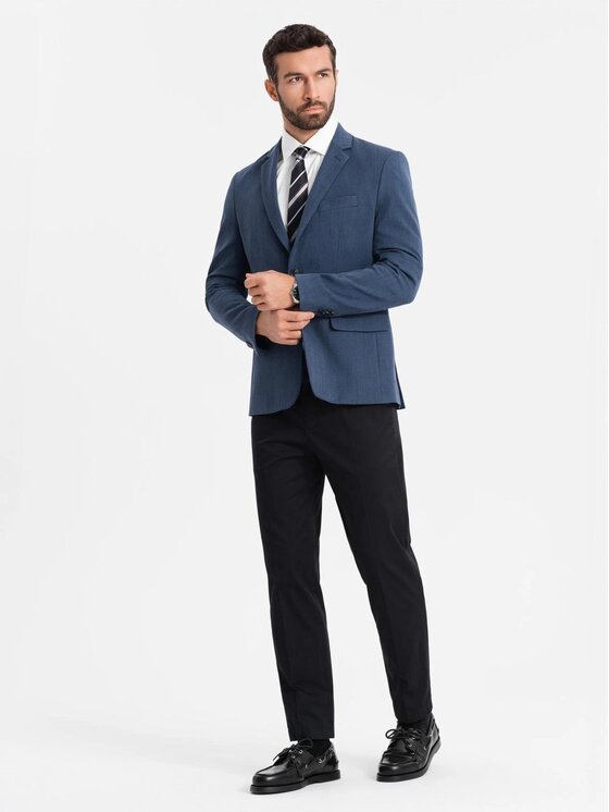 Ombre Ombre Marynarka OM-BLZB-0135 Niebieski Slim Fit