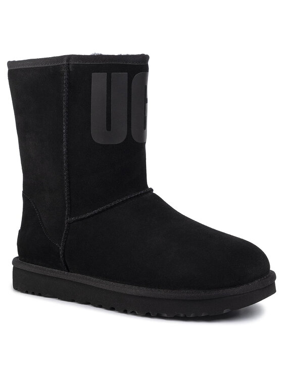 Ugg Ugg Sniega zābaki W Classic Short Ugg Rubber Logo 1108230 Melns