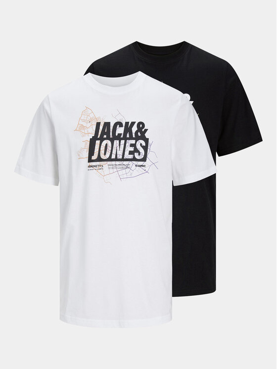 Jack&Jones Set 2 Majice Map Logo 12260796 Crna Regular Fit