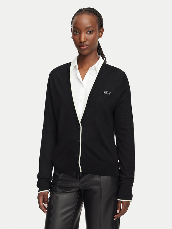 KARL LAGERFELD Cardigan B3W18038 Negru Regular Fit