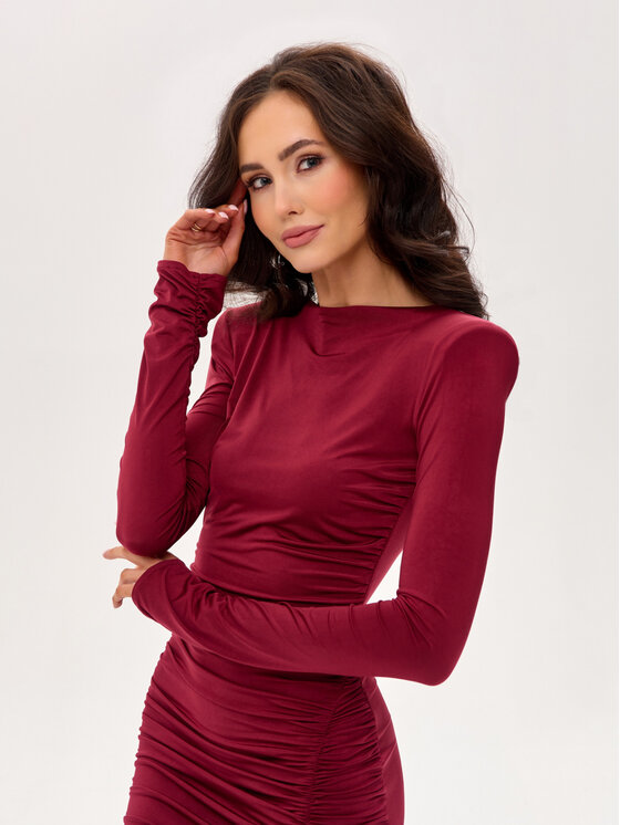 Roco Fashion Roco Fashion Sukienka wieczorowa Veloria Bordowy Slim Fit