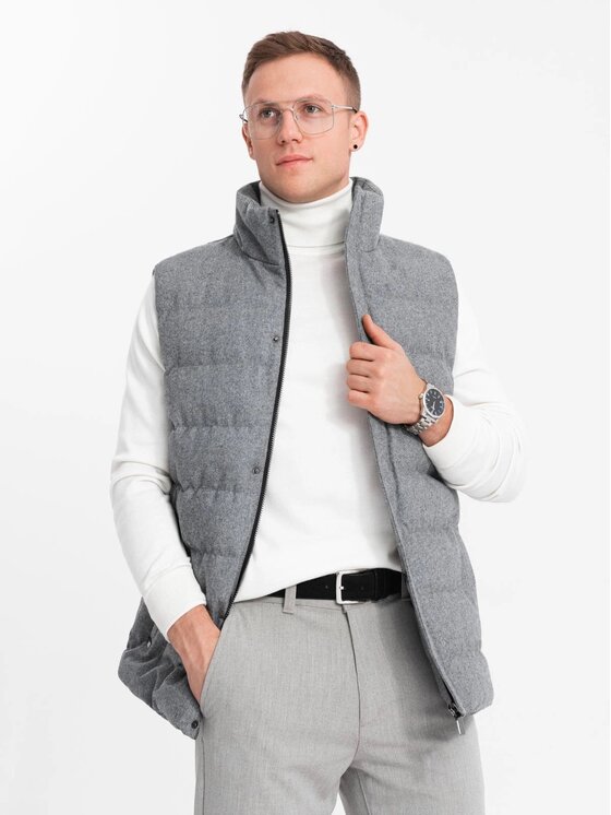 Ombre Ombre Kamizelka OM-JAVJ-0200 Szary Regular Fit