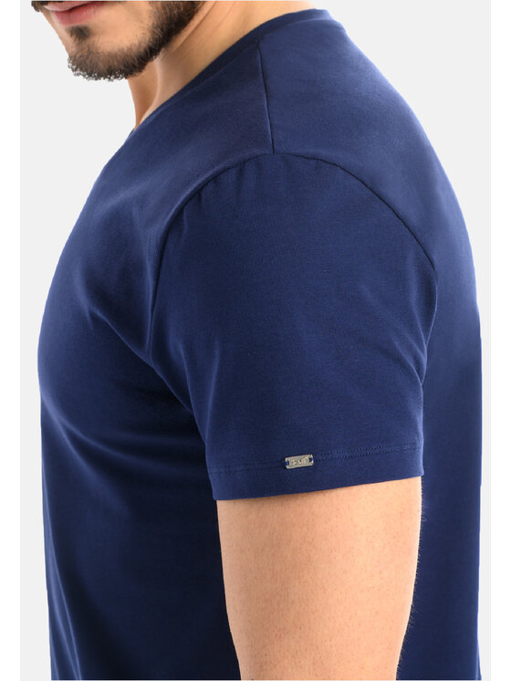 Teyli Teyli T-Shirt męski bawełniany Luca Niebieski Classic Fit