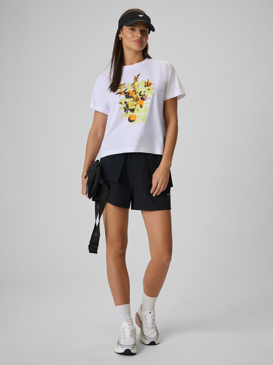 4F 4F T-Shirt BEACHWEAR Biały Boxy Fit