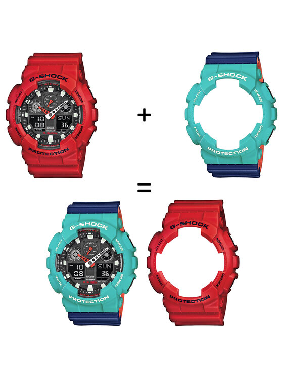 Casio Casio Zegarek SET GA-100B-4AER + BEZEL 10410475 + PASEK 10527467 Niebieski