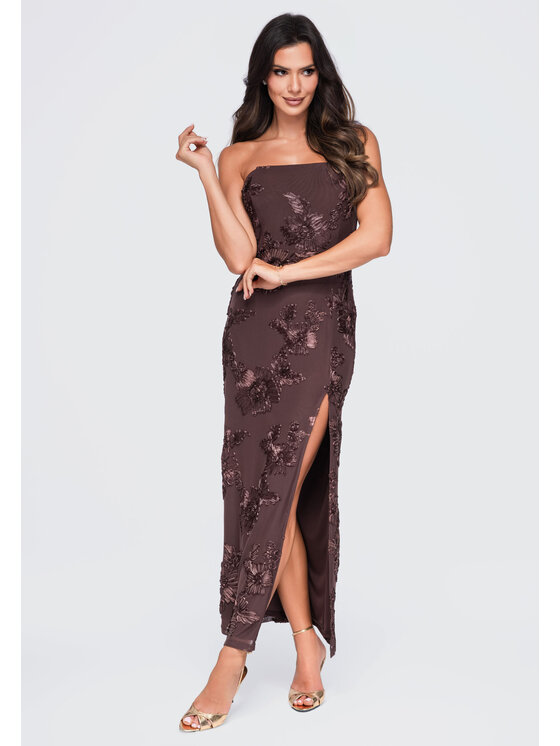 Ombre Ombre Sukienka wieczorowa LA-OM-DLR430 Brązowy Slim Fit