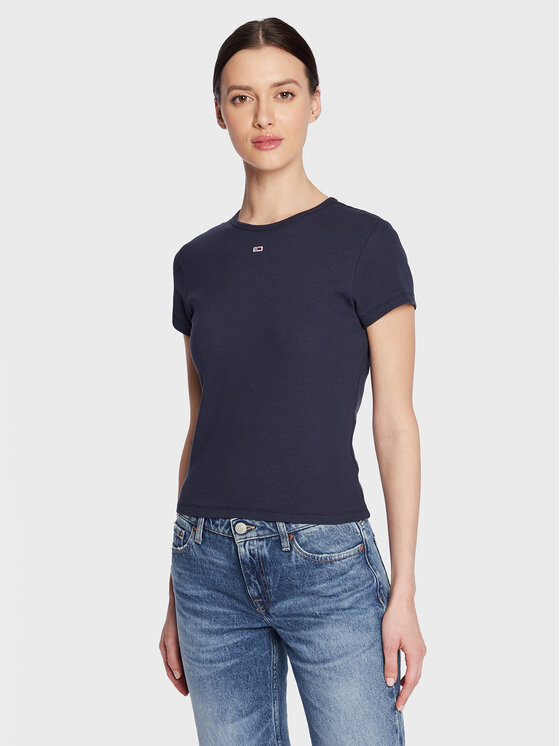 Tommy Jeans Tommy Jeans T-Shirt Essential DW0DW14876 Tmavomodrá Slim Fit