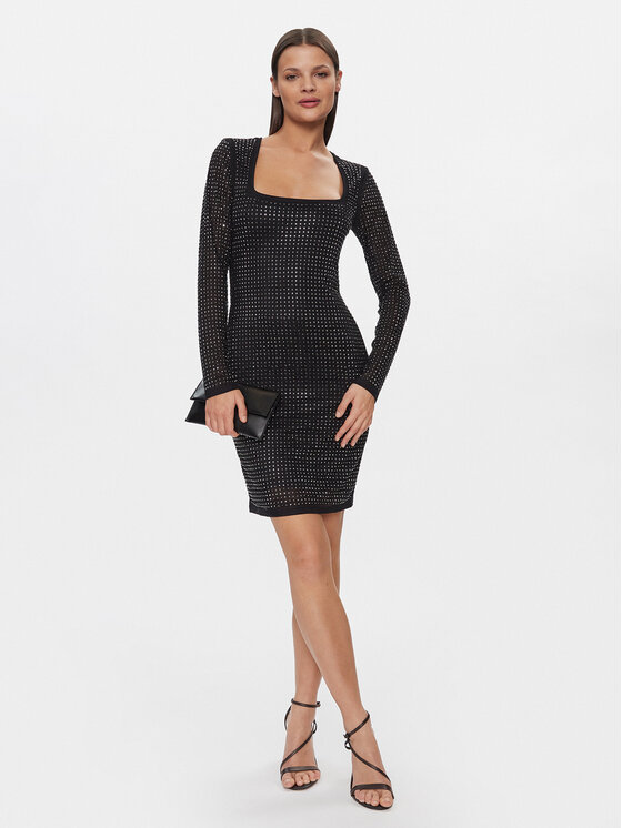 Guess Guess Kokteilinė suknelė W4RK46 KBZX0 Juoda Bodycon Fit