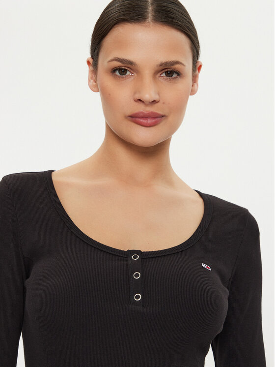 Tommy Jeans Tommy Jeans Kasdieninė suknelė Henley DW0DW18482 Juoda Slim Fit