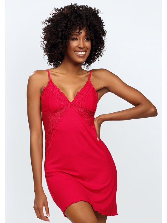 DKaren Lingerie DKaren Lingerie Koszula nocna Zuwena Czerwony Regular Fit
