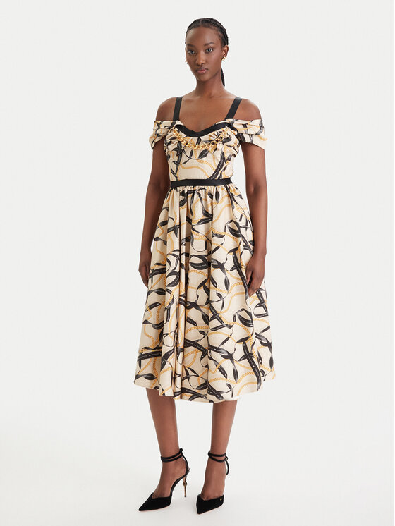 Elisabetta Franchi Sukienka koktajlowa AB-910-61E2-V590 Beżowy Regular Fit