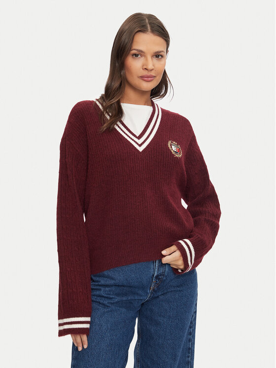 Tommy Jeans Pulover DW0DW19685 Vișiniu Regular Fit