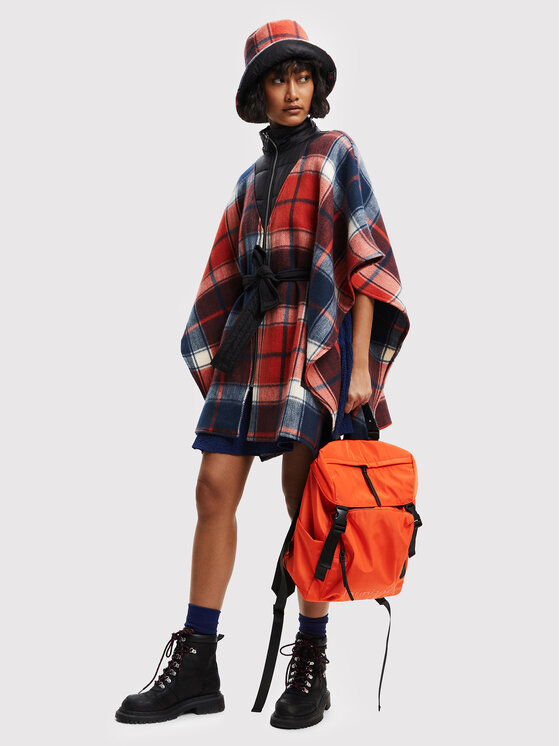 Poncho Red Check Milan 22WAIA12 Rosso Relaxed Fit