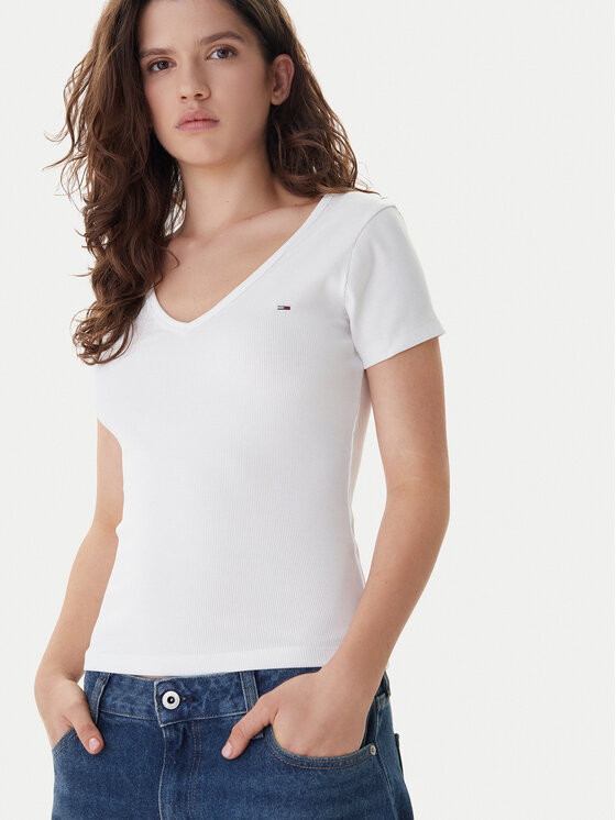 Tommy Jeans Tommy Jeans Tricou Essential DW0DW17385 Alb Slim Fit