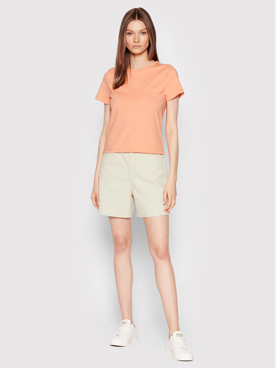 Lee Lee T-Shirt Shrunken L44TETUS 112145186 Pomarańczowy Slim Fit