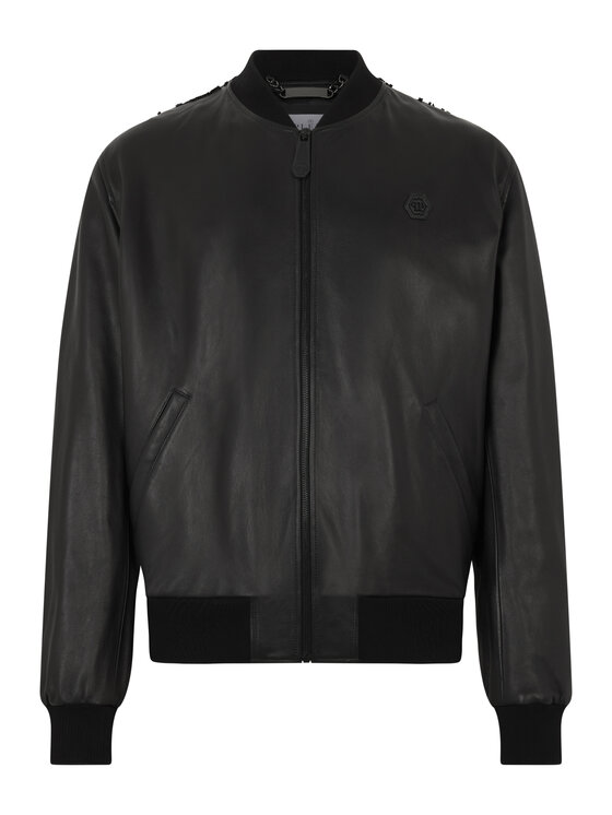 PHILIPP PLEIN PHILIPP PLEIN Kurtka skórzana 29743 Czarny Regular Fit