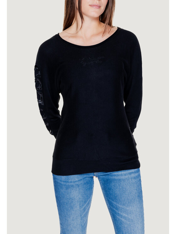 Guess Guess Sweter MAEVE LOGO BAT SLEEVE Czarny Shirt Fit