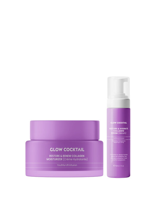 Glow Cocktail Glow Cocktail Nawilżający krem kolagenowy Restore & Renew 50 ml + Serum kolagenowe Restore & Hydrate 30 ml Zestaw do pielęgnacji skóry