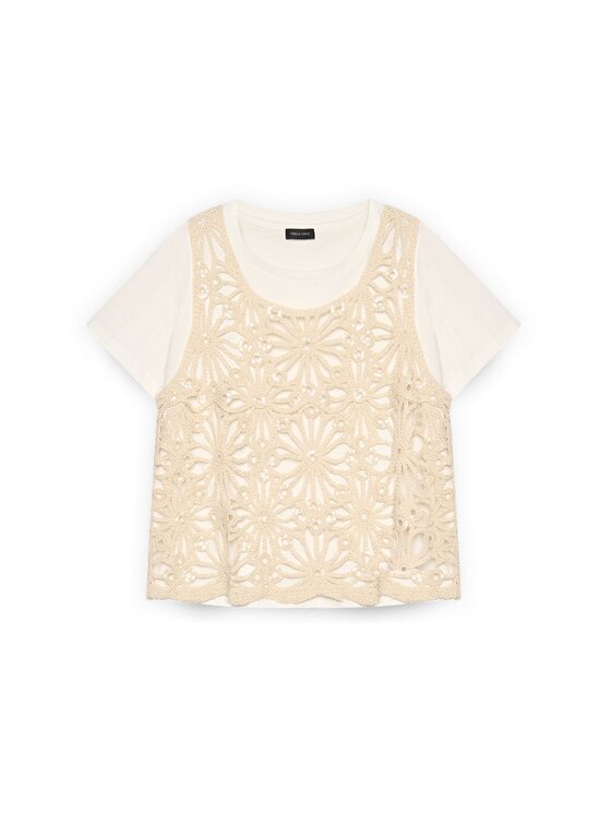 Fiorella Rubino Fiorella Rubino T-Shirt G03KL008883N011 Kremowy Boxy Fit
