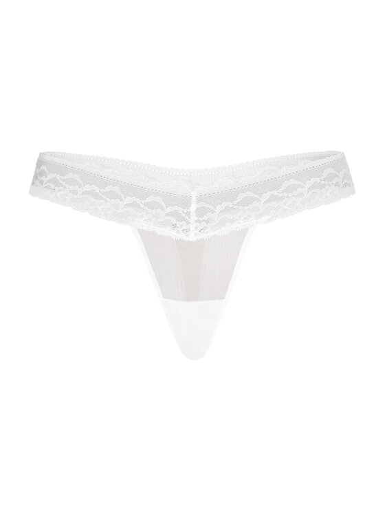 Stringi, rozmiar XL, Białe, koronkowe siateczkowe Leo