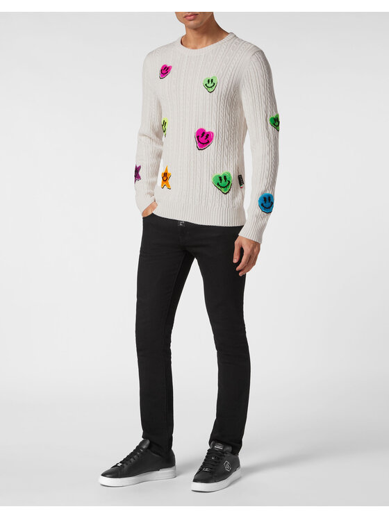 PHILIPP PLEIN PHILIPP PLEIN Sweter 15629 Biały Regular Fit