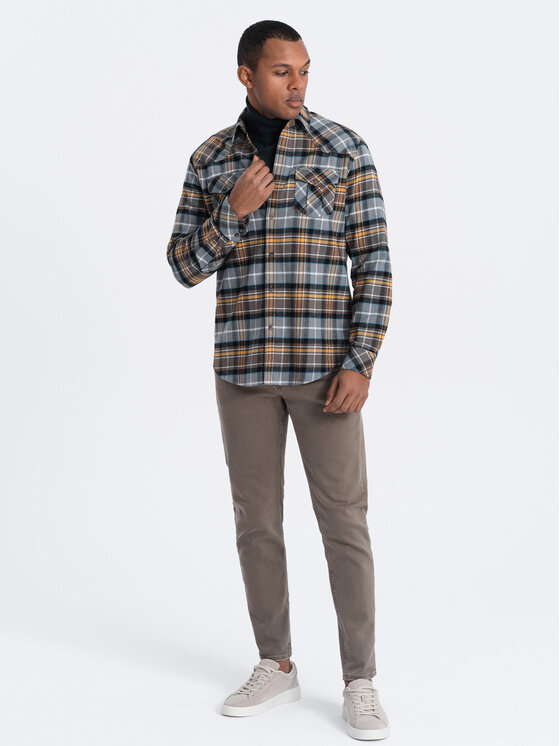 Ombre Ombre Košile OM-SHCS-0149 Šedá Slim Fit