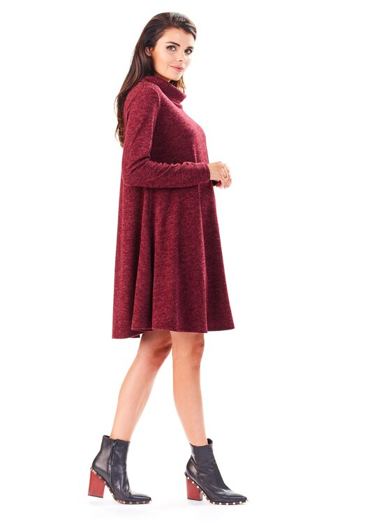 Awama Awama Úpletové šaty A198 Bordó Basic Fit