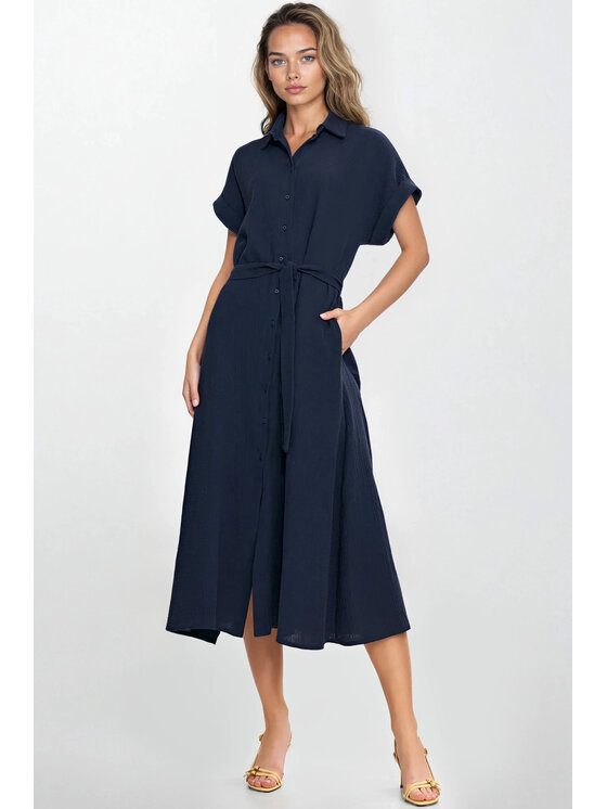 NIFE NIFE Košilové šaty S269 Tmavomodrá Modern Relaxed Fit