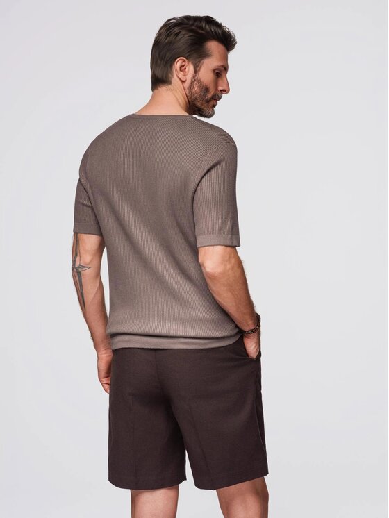Ombre Ombre T-Shirt OM-TSCT-0254 Brązowy Slim Fit