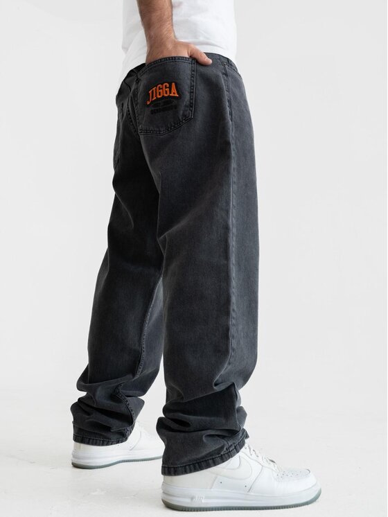 Jigga Wear Jigga Wear Jeansy Spodnie Jeansowe Baggy Męskie Czarne Sprane Jigga Wear Outline L Czarny Baggy Fit