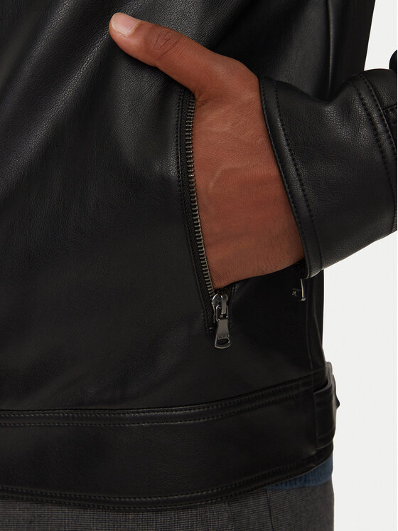 Sisley Sisley Bunda z imitace kůže 2KLSSN036 Černá Slim Fit