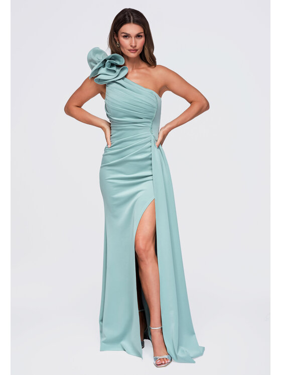 Ombre Ombre Sukienka wieczorowa LA-OM-DLR445 Zielony jasny Slim Fit